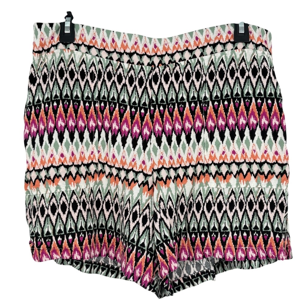 Wildfox Women L Multicolor Ikat Print Rayon Elastic Waist Shorts Boho Pockets